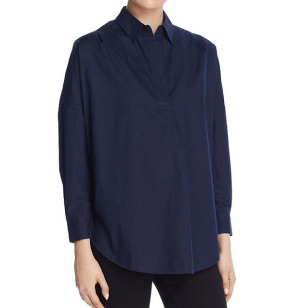 SALE French Connection Navy Oversized Popover Shirt Blouse Top Sz S